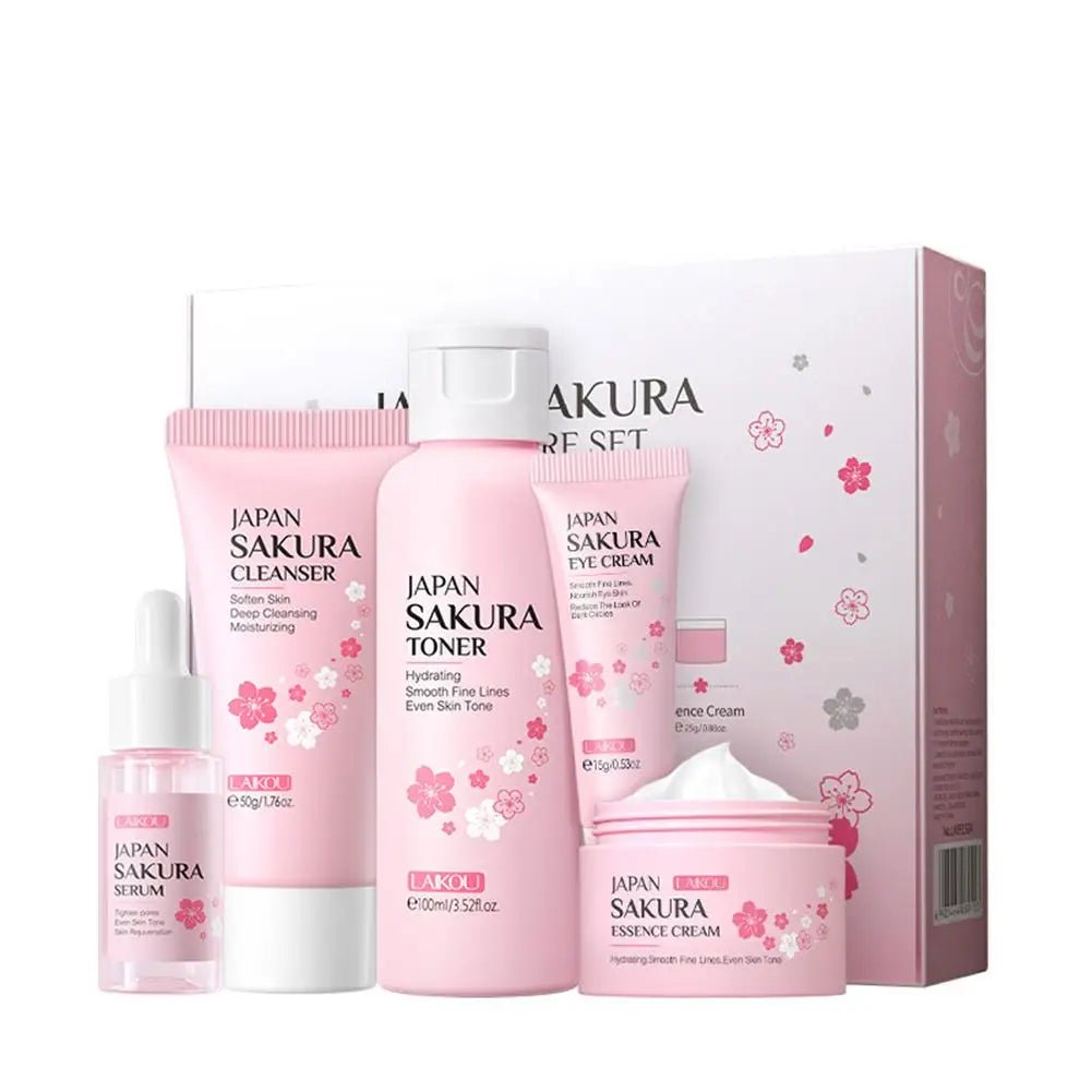Japan Sakura Skincare Set – Facial Cleanser, Toner, Serum, Cream & Eye Cream (5 pcs) - CosmétiquebyLyria
