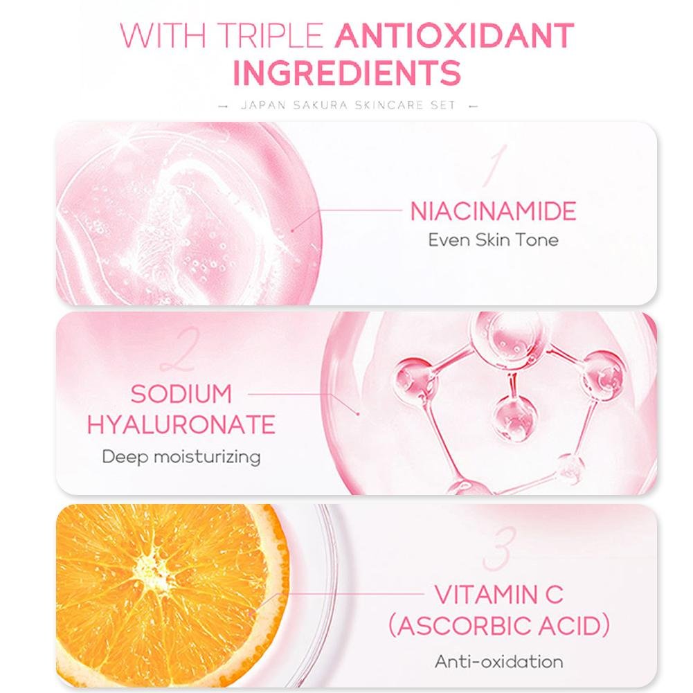 Japan Sakura Skincare Set – Facial Cleanser, Toner, Serum, Cream & Eye Cream (5 pcs) - CosmétiquebyLyria