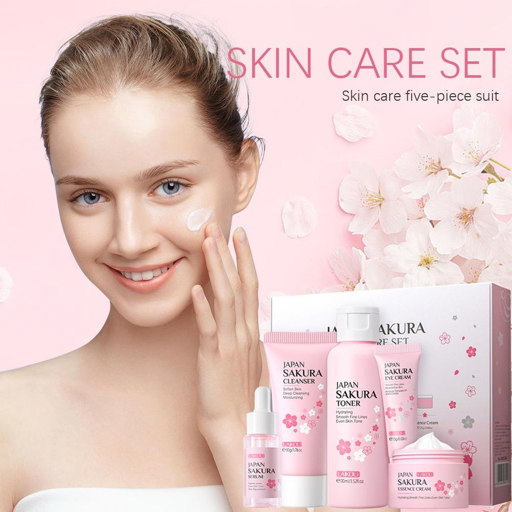 Japan Sakura Skincare Set – Facial Cleanser, Toner, Serum, Cream & Eye Cream (5 pcs) - CosmétiquebyLyria