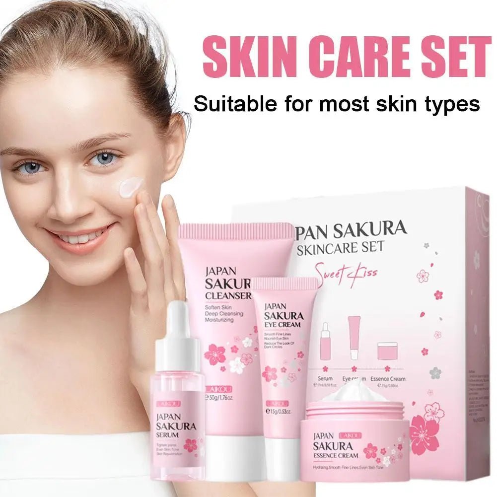 Japan Sakura Skincare Set – Facial Cleanser, Toner, Serum, Cream & Eye Cream (5 pcs) - CosmétiquebyLyria