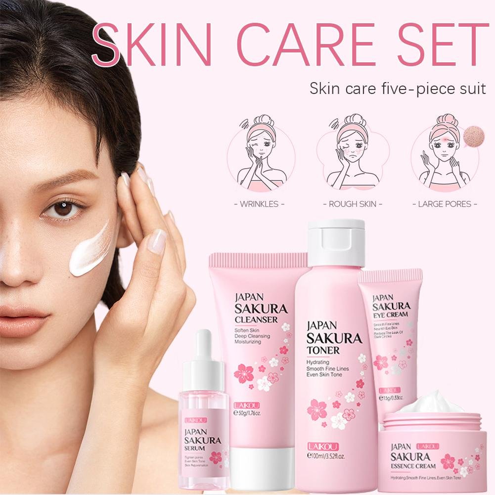 Japan Sakura Skincare Set – Facial Cleanser, Toner, Serum, Cream & Eye Cream (5 pcs) - CosmétiquebyLyria