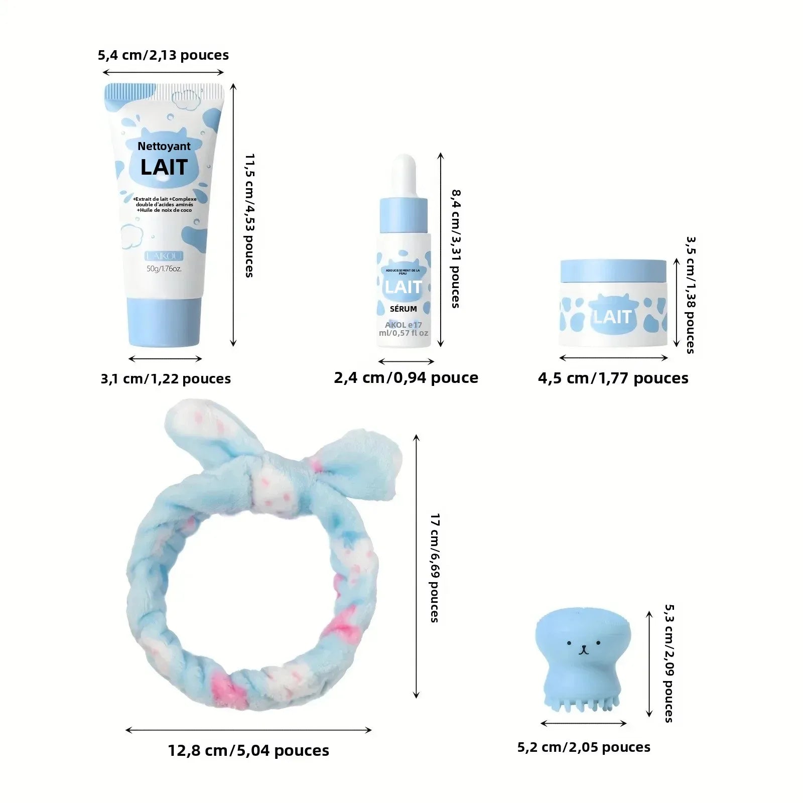 Milk Skincare Set - Hypoallergenic and Moisturizing | Facial Cleanser + Essence + Face Cream + Hair Band + Cleansing Brush - CosmétiquebyLyria