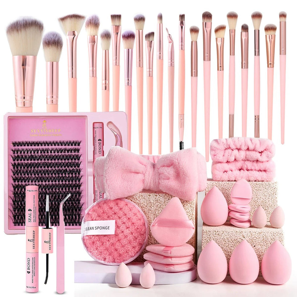Pink Makeup Set – Brushes, Beauty Sponges, Headband & Beauty Accessories - CosmétiquebyLyria