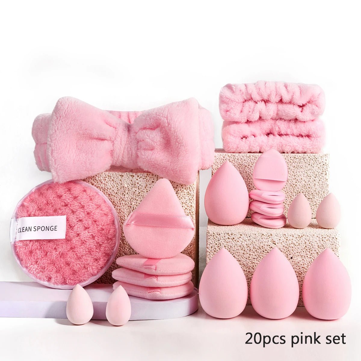 Pink Makeup Set – Brushes, Beauty Sponges, Headband & Beauty Accessories - CosmétiquebyLyria
