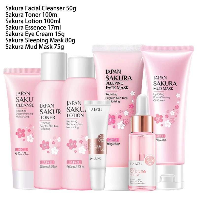 Sakura 9 - in - 1 Skincare Set – Facial Cleanser, Toner, Cream & Eye Care Kit - CosmétiquebyLyria